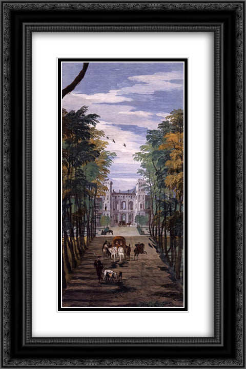 Villa Barbaro (detail) 16x24 Black Ornate Wood Framed Art Print Poster with Double Matting by Veronese, Paolo