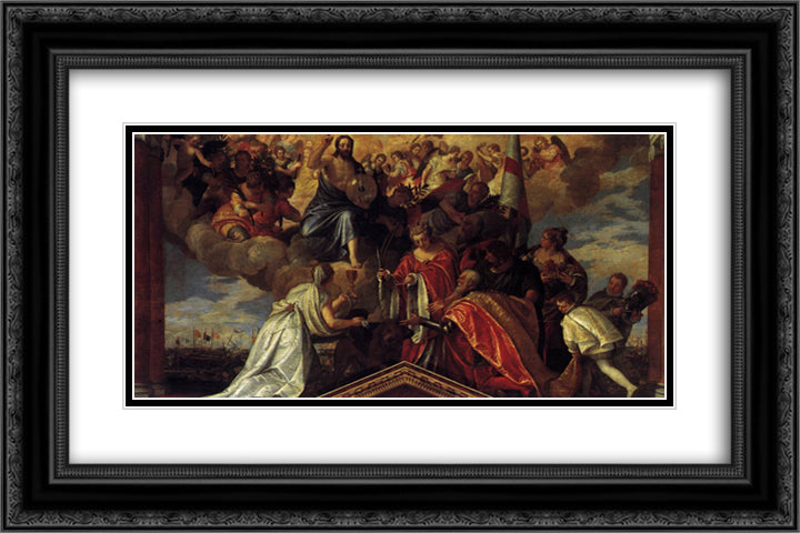 Votive Portrait of Doge Sebastiano Venier 24x16 Black Ornate Wood Framed Art Print Poster with Double Matting by Veronese, Paolo