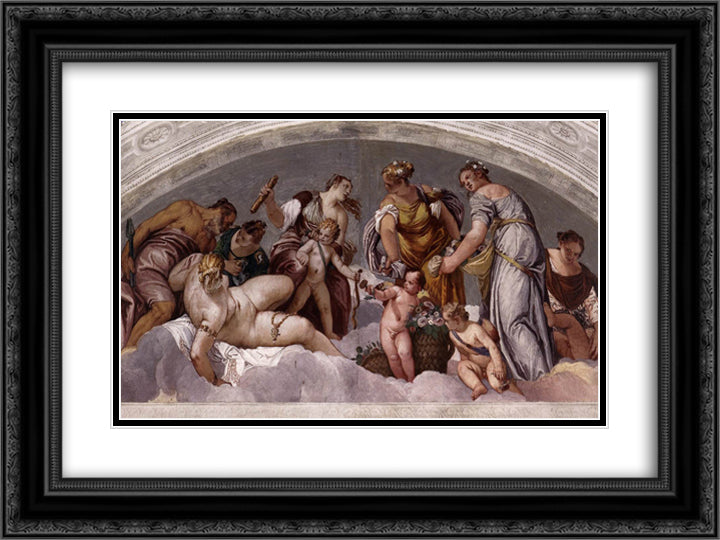 Vulcan and Venus 24x18 Black Ornate Wood Framed Art Print Poster with Double Matting by Veronese, Paolo
