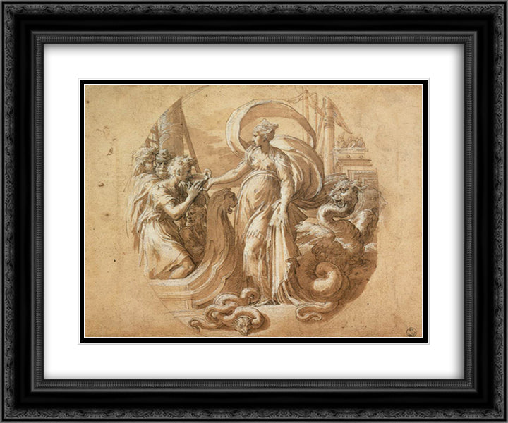 Circe and the Companions of Ulysses 24x20 Black Ornate Wood Framed Art Print Poster with Double Matting by Parmigianino