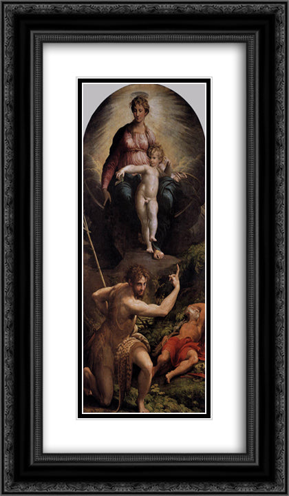 Madonna and Child with St. John and St. Jerome 14x24 Black Ornate Wood Framed Art Print Poster with Double Matting by Parmigianino