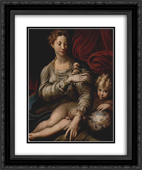 Madonna of the Rose 20x24 Black Ornate Wood Framed Art Print Poster with Double Matting by Parmigianino