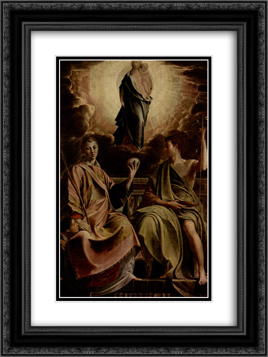 Madonna with St. Stephen and St. John the Baptist 18x24 Black Ornate Wood Framed Art Print Poster with Double Matting by Parmigianino
