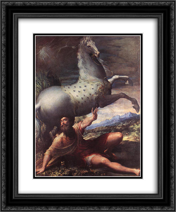 The Conversion Of St Paul 20x24 Black Ornate Wood Framed Art Print Poster with Double Matting by Parmigianino