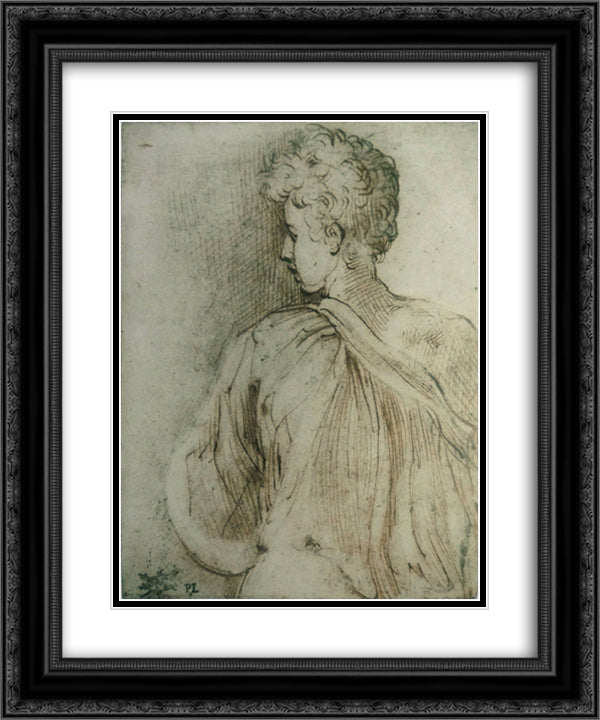 Young man seen from behind, face in profile 20x24 Black Ornate Wood Framed Art Print Poster with Double Matting by Parmigianino