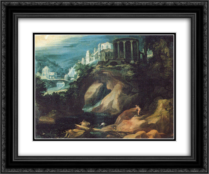 Landschaft mit Sibyllentempel 24x20 Black Ornate Wood Framed Art Print Poster with Double Matting by Bril, Paul