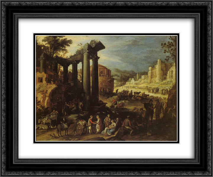 The Campo Vaccino with a Gypsy Woman Reading a Palm 24x20 Black Ornate Wood Framed Art Print Poster with Double Matting by Bril, Paul