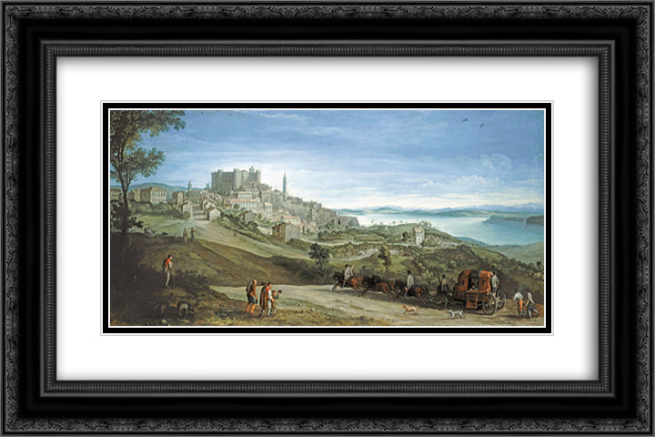View of Bracciano 24x16 Black Ornate Wood Framed Art Print Poster with Double Matting by Bril, Paul