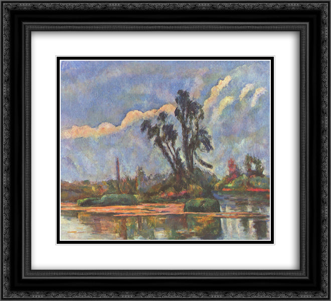Bank of the Oise 22x20 Black Ornate Wood Framed Art Print Poster with Double Matting by Cezanne, Paul