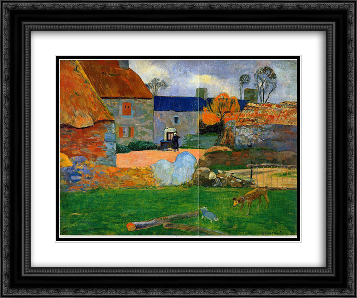 A blue roof (Farm in Pouldu) 24x20 Black Ornate Wood Framed Art Print Poster with Double Matting by Gauguin, Paul