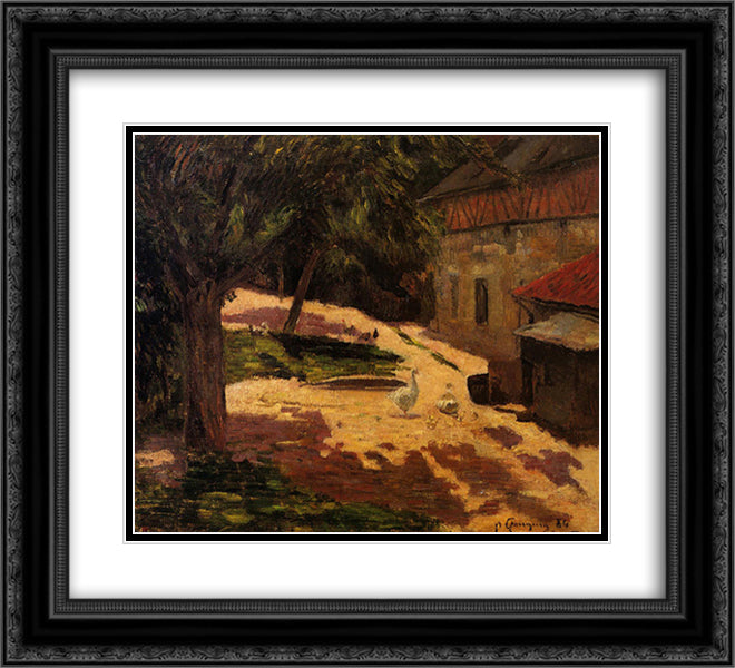 A Henhouse 22x20 Black Ornate Wood Framed Art Print Poster with Double Matting by Gauguin, Paul