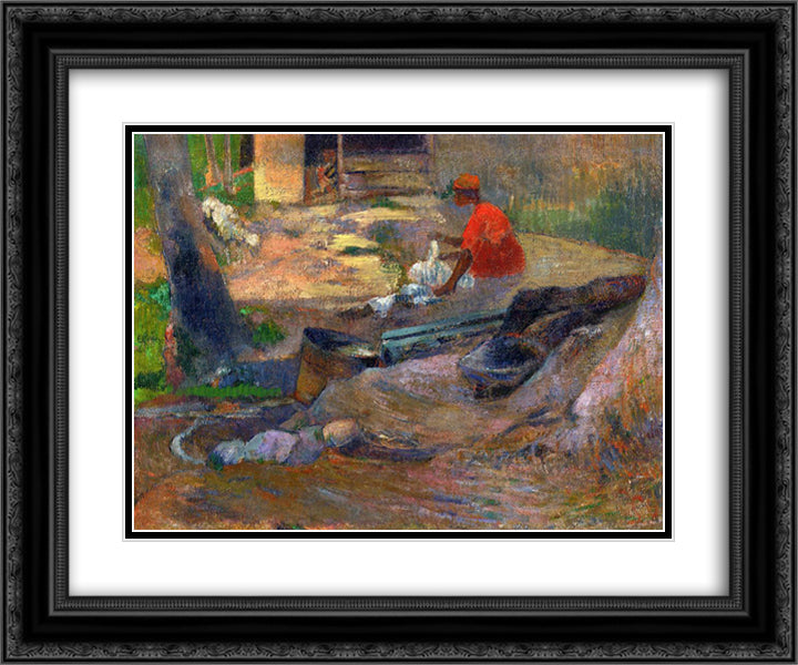 A little washerman 24x20 Black Ornate Wood Framed Art Print Poster with Double Matting by Gauguin, Paul