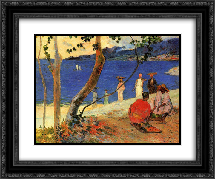 A seashore 24x20 Black Ornate Wood Framed Art Print Poster with Double Matting by Gauguin, Paul