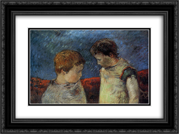 Aline Gauguin and one of her brothers 24x18 Black Ornate Wood Framed Art Print Poster with Double Matting by Gauguin, Paul