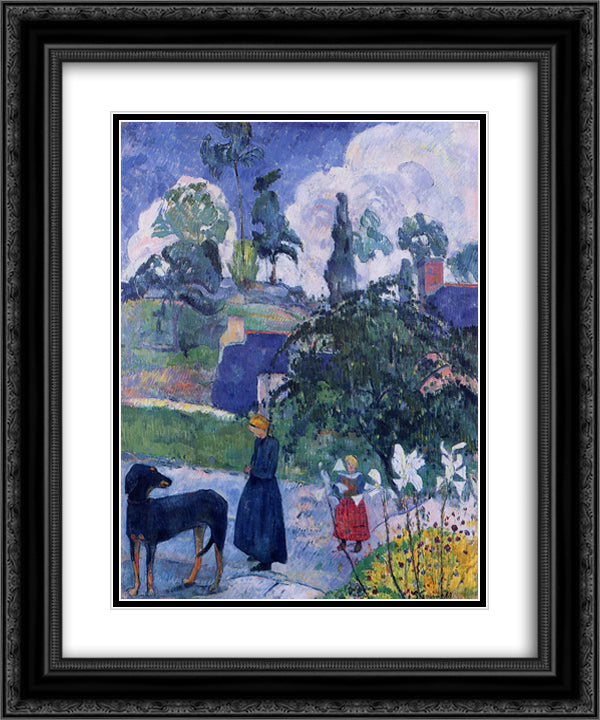 Among the lillies 20x24 Black Ornate Wood Framed Art Print Poster with Double Matting by Gauguin, Paul