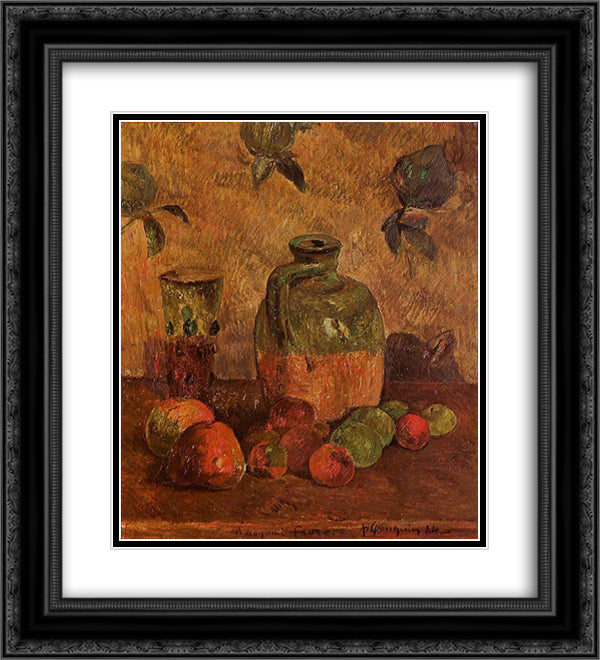 Apples, Jug, Iridescent Glass 20x22 Black Ornate Wood Framed Art Print Poster with Double Matting by Gauguin, Paul