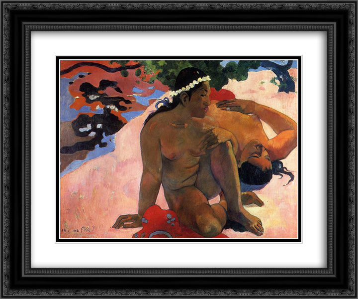 Are You Jealous 24x20 Black Ornate Wood Framed Art Print Poster with Double Matting by Gauguin, Paul