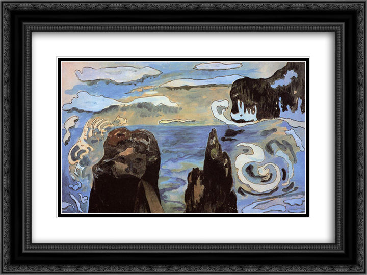 At the black rocks 24x18 Black Ornate Wood Framed Art Print Poster with Double Matting by Gauguin, Paul