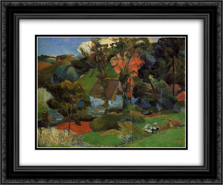 Aven running through Pont-Aven 24x20 Black Ornate Wood Framed Art Print Poster with Double Matting by Gauguin, Paul