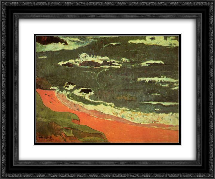 Beach at Le Pouldu 24x20 Black Ornate Wood Framed Art Print Poster with Double Matting by Gauguin, Paul