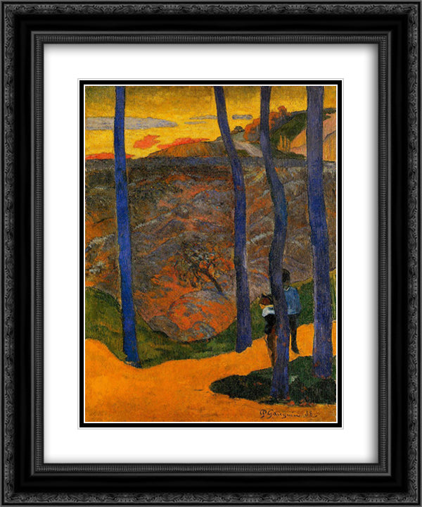 Blue trees 20x24 Black Ornate Wood Framed Art Print Poster with Double Matting by Gauguin, Paul