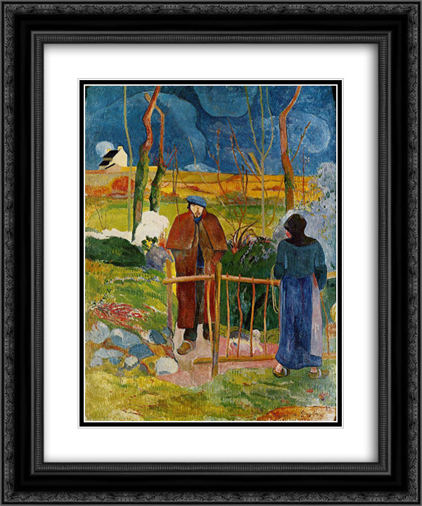 Bonjour, Monsieur Gauguin 20x24 Black Ornate Wood Framed Art Print Poster with Double Matting by Gauguin, Paul