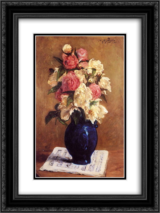 Bouquet of Peonies on a Musical Score 18x24 Black Ornate Wood Framed Art Print Poster with Double Matting by Gauguin, Paul