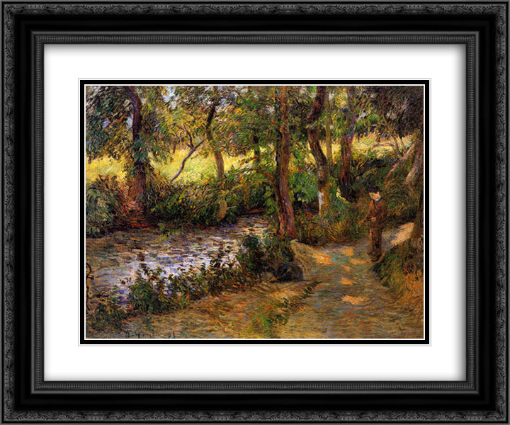 Boy by the Water 24x20 Black Ornate Wood Framed Art Print Poster with Double Matting by Gauguin, Paul