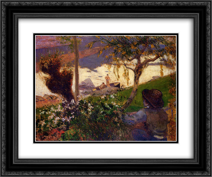 Breton Boy by the Aven River 24x20 Black Ornate Wood Framed Art Print Poster with Double Matting by Gauguin, Paul