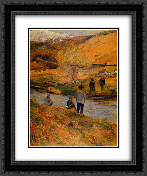 Breton Fisherman 20x24 Black Ornate Wood Framed Art Print Poster with Double Matting by Gauguin, Paul