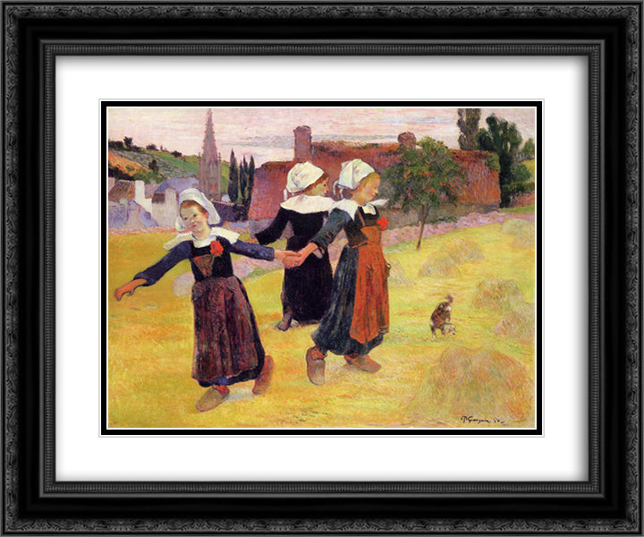 Breton girls dancing 24x20 Black Ornate Wood Framed Art Print Poster with Double Matting by Gauguin, Paul