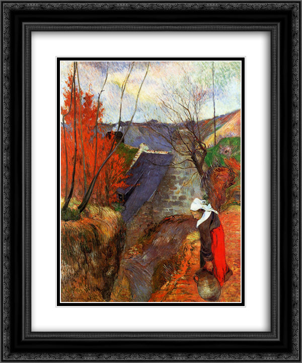 Breton Woman with a Pitcher 20x24 Black Ornate Wood Framed Art Print Poster with Double Matting by Gauguin, Paul