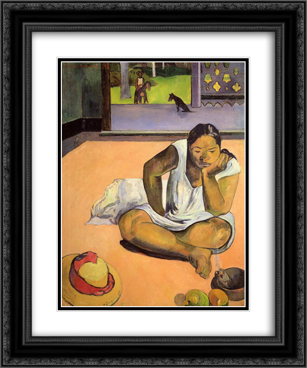 Brooding Woman 20x24 Black Ornate Wood Framed Art Print Poster with Double Matting by Gauguin, Paul