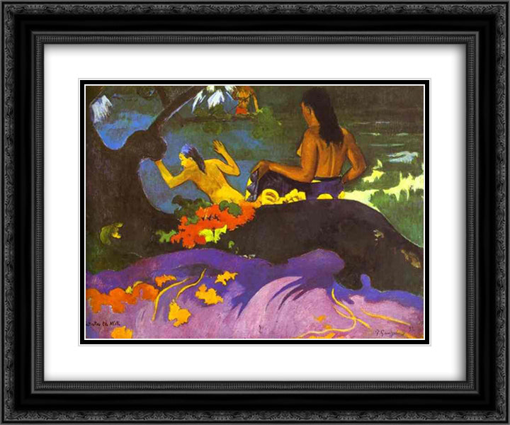 By the Sea 24x20 Black Ornate Wood Framed Art Print Poster with Double Matting by Gauguin, Paul