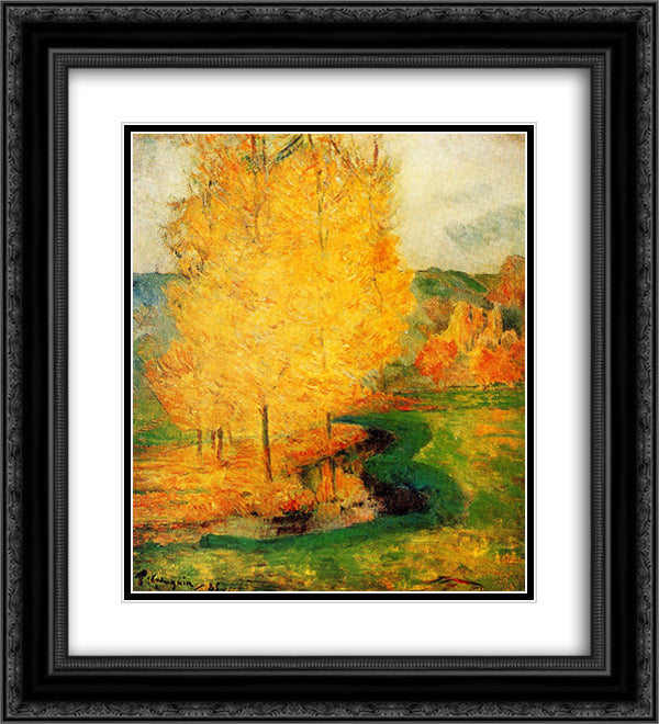 By the Stream, Autumn 20x22 Black Ornate Wood Framed Art Print Poster with Double Matting by Gauguin, Paul