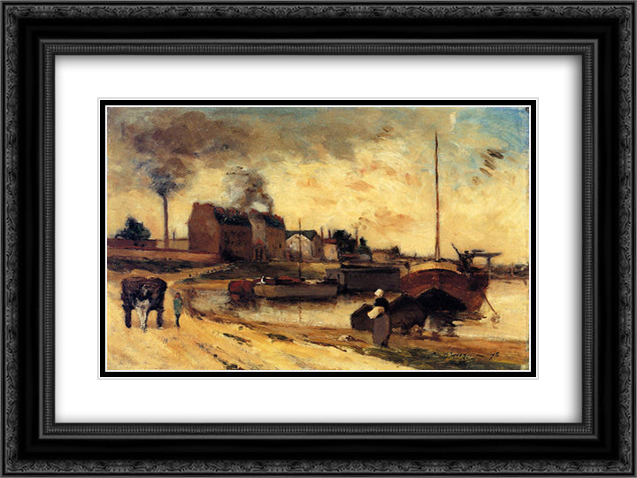Cail Factories and Quai of Grenelle 24x18 Black Ornate Wood Framed Art Print Poster with Double Matting by Gauguin, Paul