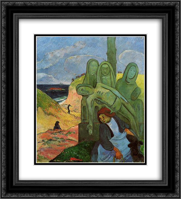 Calvaire breton 20x22 Black Ornate Wood Framed Art Print Poster with Double Matting by Gauguin, Paul