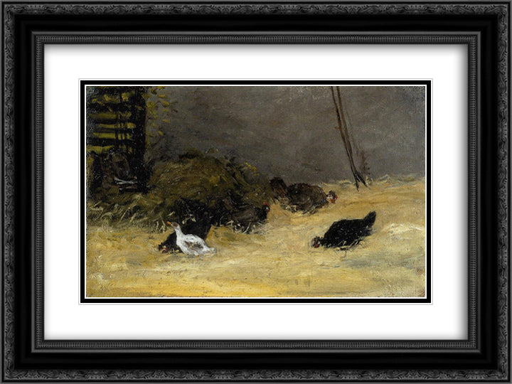 Chicken Coop 24x18 Black Ornate Wood Framed Art Print Poster with Double Matting by Gauguin, Paul
