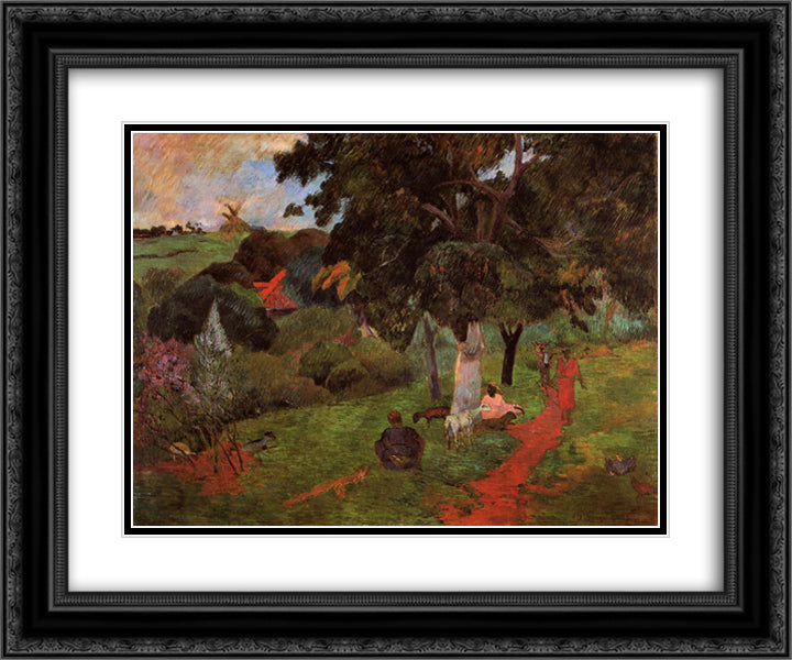 Coming and going, Martinique 24x20 Black Ornate Wood Framed Art Print Poster with Double Matting by Gauguin, Paul