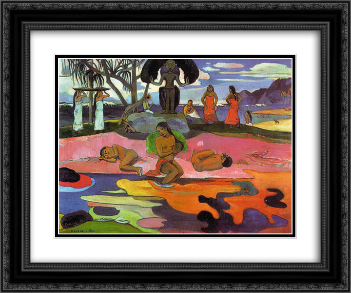 Day of the Gods 24x20 Black Ornate Wood Framed Art Print Poster with Double Matting by Gauguin, Paul