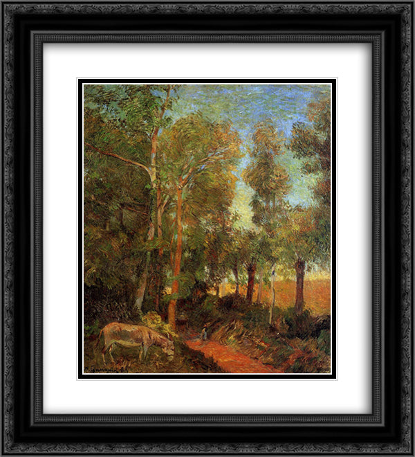 Donkey by lane 20x22 Black Ornate Wood Framed Art Print Poster with Double Matting by Gauguin, Paul