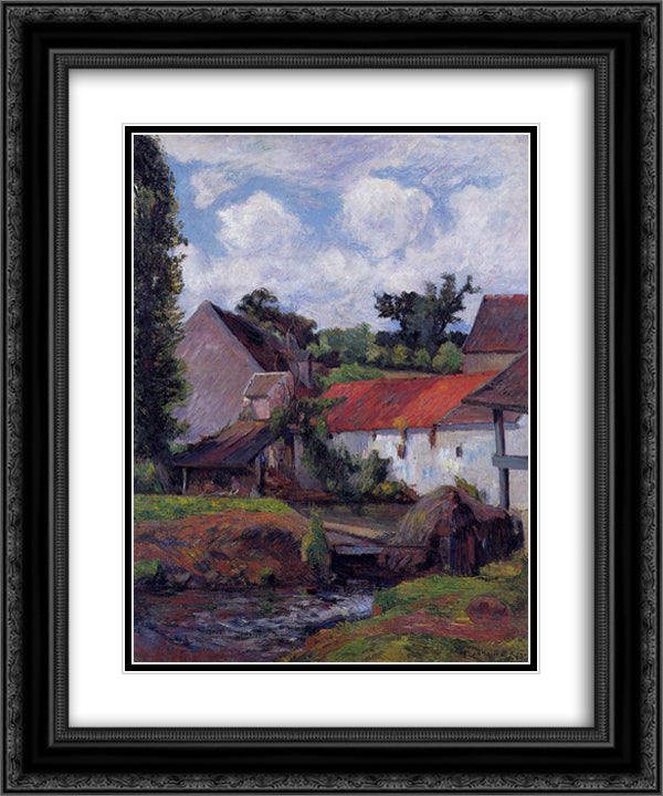Farm in Osny 20x24 Black Ornate Wood Framed Art Print Poster with Double Matting by Gauguin, Paul