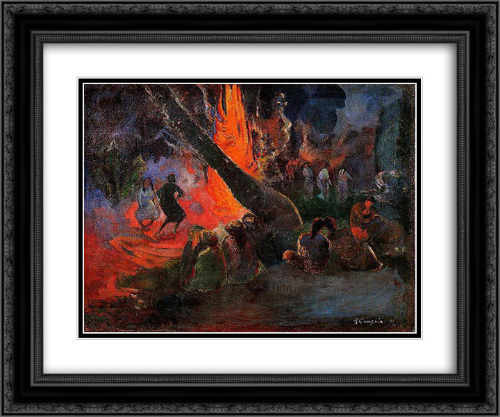 Fire Dance 24x20 Black Ornate Wood Framed Art Print Poster with Double Matting by Gauguin, Paul