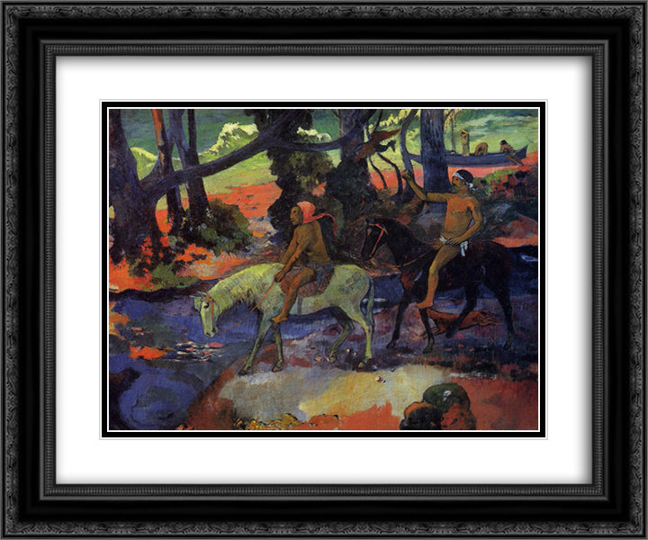 Flight 24x20 Black Ornate Wood Framed Art Print Poster with Double Matting by Gauguin, Paul