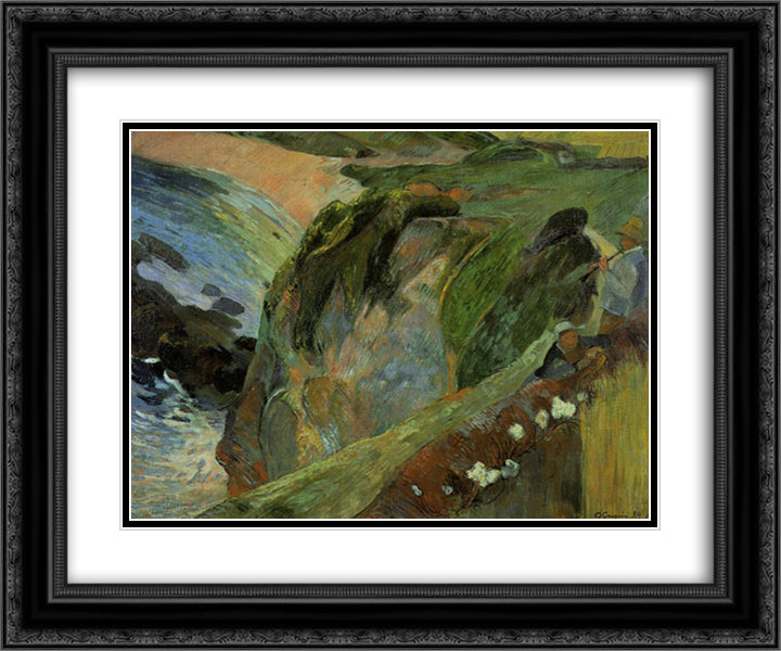 Flutist on the cliffs 24x20 Black Ornate Wood Framed Art Print Poster with Double Matting by Gauguin, Paul