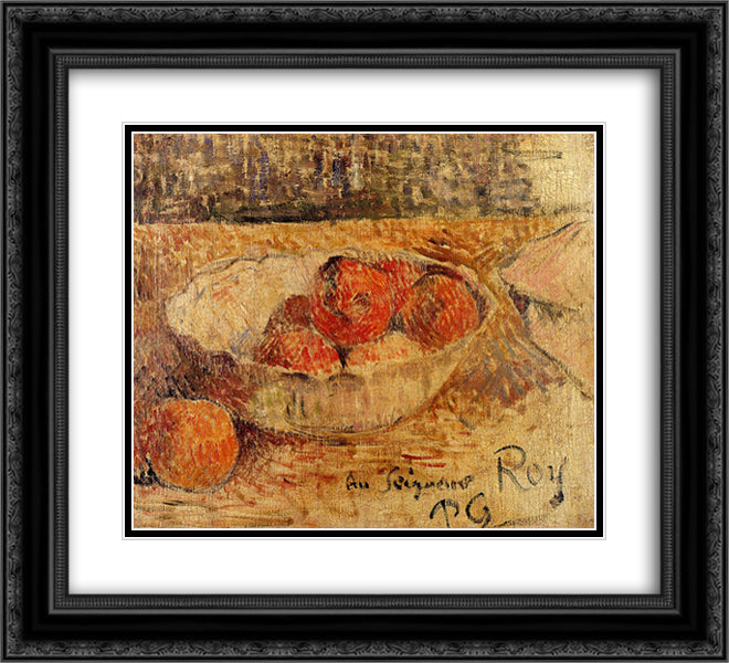 Fruit in a bowl 22x20 Black Ornate Wood Framed Art Print Poster with Double Matting by Gauguin, Paul