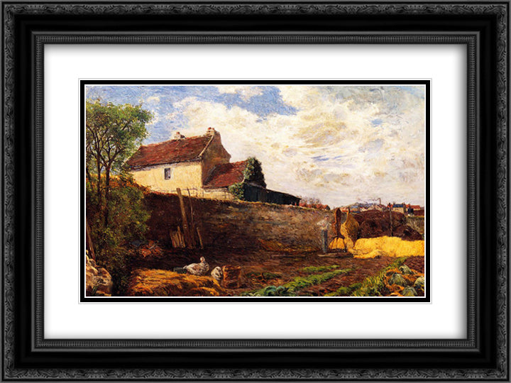 Geese on the farm 24x18 Black Ornate Wood Framed Art Print Poster with Double Matting by Gauguin, Paul