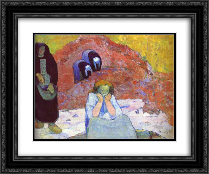 Grape Harvest at Arles 24x20 Black Ornate Wood Framed Art Print Poster with Double Matting by Gauguin, Paul