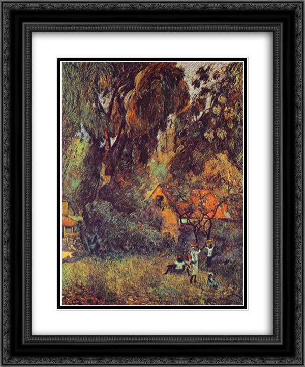 Huts under Trees 20x24 Black Ornate Wood Framed Art Print Poster with Double Matting by Gauguin, Paul