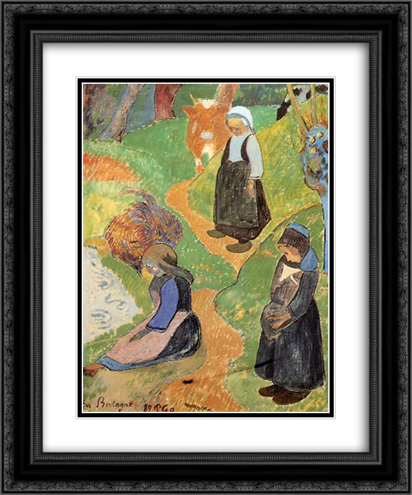 In Brittany 20x24 Black Ornate Wood Framed Art Print Poster with Double Matting by Gauguin, Paul